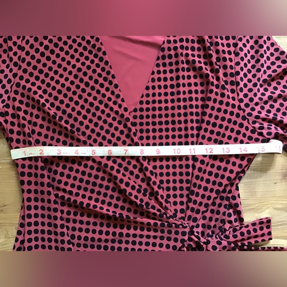 NWOT Anne Klein Classic Faux Wrap Dress Cinnamon & Black Polka Dot - Picture 6 of 14